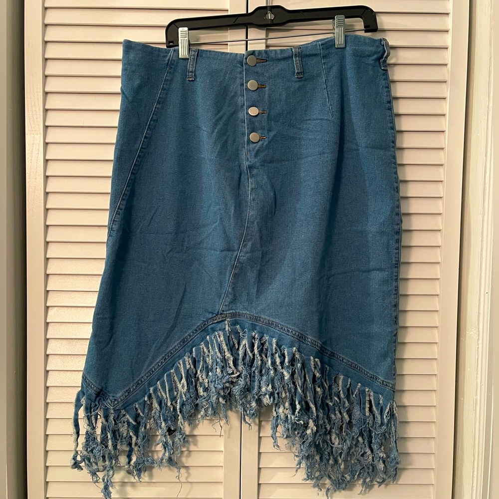 Fringe jean skirt